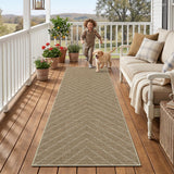 Garvee 2' × 6' Washable Striped Jute-Look Runner Rug, Non-Slip Low-Pile Stain-Resistant Indoor Outdoor Rug for Hallway and Patio, Natural Beige - Jute