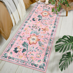 Garvee Washable Floral Area Rug - Non-Slip, Collapsible, Pet Friendly, Easy to Clean Carpet - Perfect for Living Room or Bedroom - Home Decor - Pink, 2x6ft - Pink
