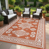 Garvee Waterproof Outdoor Rug 8x10 Reversible Plastic Straw Patio Rug Stain-Resistant Vintage Medallion Carpet Foldable Indoor Outdoor Rugs for Picnic, Backyard, Rv, Beach, Deck, Camper, Balcony, Terracotta - Terracotta