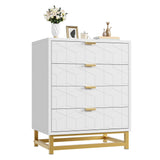Garvee 4-Drawer Dresser w/ Gold-Tone Metal Handles - Bedroom Storage Organizer for Entryway, Hallway & Living Room - White