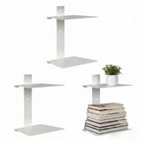 Garvee Modern Double Tier Floating Wall Shelves – White Metal, Invisible Wall-Mounted Bookshelves, Minimalist Space-Saving Display Rack for Bedroom, Living Room, Office – Heavy Duty, 3-Pack - White