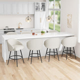 Garvee 360° Swivel Bar Stools Set of 4 with Backs – Upholstered Beige Linen, Counter Height Dining Chairs with Sturdy Metal Frame and Footrest, Comfortable Padded Seating, Modern Kitchen Island Furniture, Easy Assembly, White 4-Piece Set