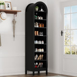 Garvee Tall 70" Arched Shoe Cabinet - Slim Freestanding Wooden Shoe Organizer with 8 Adjustable Shelves - Holds 8-18 Pairs - Space-Saving Entryway Storage Solution - Anti-Tip Design - Small Black Trumpet - Black