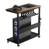 Garvee Adjustable 2-Tier Mobile Computer Tower Stand with Cable Management, Rolling CPU Holder Cart Under Desk, End Table for  Office & Home Use, Fits PC Tower/Printer, Walnut Color - Walnut