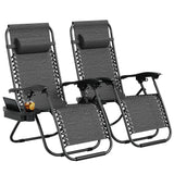 Garvee Chair Set of 2, Outdoor Patio Lounge Chairs with Pillow & Cup Holder Tray, Adjustable Reclining Folding Chairs for Beach, Yard,Gray - Gray