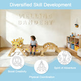 Garvee 6-in-1 Collapsible Educational Climbing frame Triangle Set, Wooden Indoor Toddler Climbing Frame Jungle Gym - Reversible Animal Slide - Cushion - Drawing Board - For Ages 18 Months-5 Years - Color: Natural Wood + Drawing Board - Wood