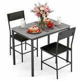 Garvee Space-Saving 3-Piece Industrial Dining Table Set for 2 - 35.4" Rectangular Kitchen Table, Metal Frame, 2 PU Upholstered Chairs - Apartment Dining Room - Color: Black + Light Marble Surface