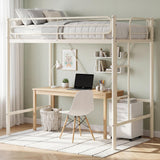 Garvee Twin Size Loft Bed for Kids/Teens, Heavy Duty Metal Loft Bed Frame with 11.7 in Guardrail, Space Saving Bed with Workspace Underneath, 450 Lbs Capacity Pure Iron, No Box Spring Needed, Beige - Beige