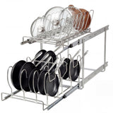 Garvee 2-Tier Pull Out Pot and Pan Organizer Rack – Slide-Out Heavy Duty Steel Storage Shelf with Adjustable Dividers – Space-Saving for 13" Cabinets – Silver Double Layer Pot Rack – Silver