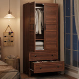 Garvee Storage Cabinet with 2 Drawers, 72 in Tall Wooden Organizer with Hanging Rod, Large Storage Cabinet with Doors and Adjustable Shelves for Bedroom and Living Room, Rustic Brown - Walunt Brown