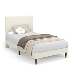 Garvee Upholstered Platform Bed Frame with Headboard, Twin Size Corduroy Fabric Bed with Metal Slat Support, No Box Spring Needed, Modern Bedroom Furniture, Easy Assembly, Beige - Beige