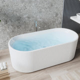 Garvee Spacious V-Shape Pleated Freestanding Acrylic Bathtub – Deep Soaking Ergonomic Tub with Chrome Drain & Slotted Overflow, cUPC Certified, Modern Gloss White Finish for Bathroom Upgrade, 67 Inch – 67'' Glossy Freestanding Bathtub - Gloss White