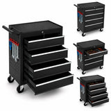 Garvee 24-Inch Rolling Tool Chest with Wheels, 4-Drawer Lockable Tool Storage Cabinet & Tool Cart - Locking Drawers, Drawer Liners, Portable Organizer for Garage Workshop Auto Repair - Black