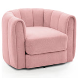 Garvee 360° Swivel Barrel Accent Chair –  Soft Cushion, Striped Backrest, Modern Comfy Lounge Armchair for Living Room or Bedroom, Pink - Pink|Teddy Fleece