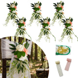 Garvee Rustic Artificial Flower Chair Decorations - 6Pcs White Bouquets with Pink & Light Beige Inspired Shade Ribbons - Wedding Aisle Chair Back Decor - Includes Fastening Accessories - Color: Pink, Ribbon Light Beige Inspired Shade + Pink #271, Size: - Pink