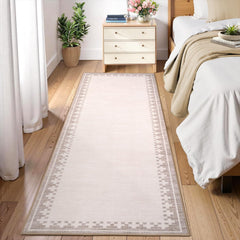 Garvee Washable 2x6 Runner Rug Modern Border Non-Slip, Stain Resistant Low Pile Polyester for Kitchen Entryway Bathroom - Beige