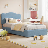 Garvee Twin Upholstered Velvet Bed Frame for Kids with 2 Storage Drawers - Cute Headboard - Sturdy Wooden Slats - Low Profile, Noise-Free - No Box Spring Needed - Easy Assembly - Twin, Blue - Blue & Darwers