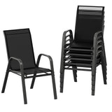 Garvee Stackable Patio Dining Chairs Set of 6, High-Back Textilene Outdoor Chairs with Black-Gray Sprayed Steel Frame, All-Weather Deck Garden Seating, Gray - Black