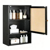 Garvee Space-Saving Wooden Bathroom Wall Cabinet with Rattan Doors – Adjustable Shelf, Wall Mounted Over-the-Toilet Medicine Cabinet Organizer for Bathroom, Kitchen, Laundry, Living Room – Black - for Sophy - Black