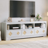 Garvee 70in TV Stand for TVs Up to 85", Mid Century Modern Entertainment Center with Storage Engraving Drawer and Open Shelves, TV Console Media Cabinet for Living Room, Bedroom, White - Antique White