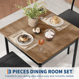 Garvee Space-Saving 3 Piece Dining Table Set for 2 – Sturdy Metal Frame, Wooden Table, 2 PU Upholstered Chairs – Modern Industrial Kitchen or Dining Room Furniture – Ideal for Apartments, Small Spaces – Brown Wood Grain, Black PU - Brown Wood Grain