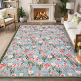 Garvee Floral 6x9 Living Room Bedroom Rugs, Washable Non-Slip Vintage Retro Accent Dining Room Rug, Soft Low-Pile Indoor Farmhouse Decorative Rugs for Home Office Girls Room, Pink - Sky Blue