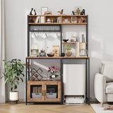 Garvee Vintage Industrial Kitchen Bakers Rack with Refrigerator Storage – Microwave Stand with Power Outlet, Pantry Shelf with Hooks – Large, Freestanding, Coffee Bar – Vintage - Black