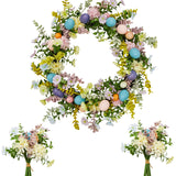 Garvee 24in Easter Egg Floral Wreath with Spring Flowers and Greenery, Artificial Door Wreath with Real Rattan Base, Includes 2 Matching Bouquets, 18 22 24 Inch Front Door Decor - Easter Wreaths