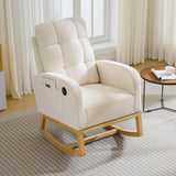 Garvee Nursery Glider Rocking Recliner Chair with High Back, USB Charging Port, Side Pocket, Solid Wood Legs - for Nursing/Reading, Living Room/Bedroom - Linen Beige, Log legs | with charging - Beige-Linen