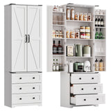 Garvee 72'' Tall Kitchen Pantry Cabinet, Freestanding Tall Cupboard Storage Cabinet with 3 Drawers, Adjustable Shelves, Large Farmhouse Pantries for Living Room, Kitchen, White - White