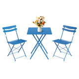 Garvee 3-Piece Folding Patio Bistro Set, Space-Saving Metal Table & 2 Chairs, Weather-Resistant, No Assembly, for Balcony, Garden & Outdoor – Blue - Blue