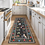 Garvee Washable Runner Rug for Kitchen, Entryway, Hallway, Bedroom, or Living Room – Non-Slip, Mark Resistant, Low Pile, Soft Collapsible Modern Carpet with Floral & Animal Print – Black, 2x6ft - Black