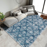 Garvee Blue Washable Floral Area Rug 10' × 13', Non Slip Low Pile Stain Resistant Distressed Rug for Living Room Bedroom Dining Room - Blue