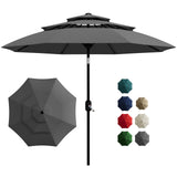Garvee 10FT 3-Tier Outdoor Patio Umbrella with Vented Canopy – UV Protection, Fade Resistant, 8 Sturdy Ribs, Easy Crank & Push-Button Tilt, Market Parasol for Pool, Deck, Garden, Yard – Gray - Gray