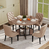 Garvee ‌47 Inch Round Dining Table for 4-6 Person, Farmhouse Kitchen Table with Storage Shelf, Wood Circle Breakfast Nook Set with Metal Base for Small Space, Apartment, Dining Room, Walnut