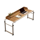 Garvee Heavy-Duty Rolling Overbed Computer Table, Height & Length Adjustable Bedside Laptop Desk with Lockable Casters, Guardrail Top 120 x 45 cm, Fits 1.2–2.1 m Bed Width - Color: Oak