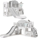 Garvee 8-in-1 Toddler Slide & Jungle Gym Playset, Freestanding Indoor Playground - Castle Style, Tunnel, Steps, Basketball Hoop & Storage - Ages 1-3 - Gray - Japan Spec - Gray