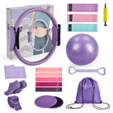 Garvee 13-Inch Home Pilates Ring Set – Fiberglass Magic Circle with Toning Resistance Bands & Foot Straps for Core Workout and Flexibility Training (Purple) - 