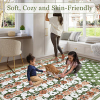 Garvee 8' × 10' 4th of July Patriotic Floral Rug, Sage Green/White/Rust American Flag Washable Area Rug