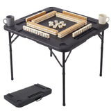 Garvee 33.86" Portable Folding Mahjong Table, 18.74 Lbs Lightweight Square Card Game Table with Black HDPE Surface, Cup Holders & Chip Slots for Dominoes & Poker (HM-F86, Black) - Black Without Tablecloth