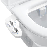 Garvee Non-Electric Ultra-Slim Dual Nozzle Bidet Attachment for Toilet (UK) - Rear & Feminine Wash - Self-Cleaning Cold Water Spray - Adjustable Pressure - Easy Install - UK/BS Chrome Tee - Eb012 White + 450L Blue Portable Rinse Bottle