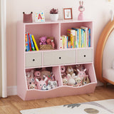 Garvee 2-Piece Kids Bookshelf and Toy Storage Cabinet Set – Multi-Shelf Organizer with Drawers and Cubbies – Perfect for Boys and Girls in Nursery, Playroom, Hallway, or Kindergarten – Pink