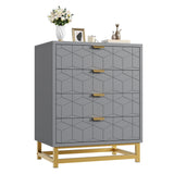 Garvee 4-Drawer Dresser w/ Gold-Tone Metal Handles - Bedroom Storage Organizer for Entryway, Hallway & Living Room - Grey