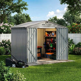 Garvee Outdoor Storage Shed, 6 x 8 FT Metal Tool Shed with Lockable Double Doors, Air Vents and Solar Light, Dark Gray