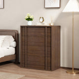 Garvee Contemporary Compact Bedside Table - 4 Drawers Wooden Side Table - Vertical Handle - Storage Cabinet for Bedroom, Living Room, Entryway - Brown-Red - Red-Brown