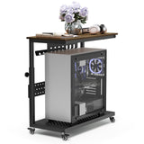 Garvee 28" Computer Tower Stand, 2-Tier 11 Level Height Adjustable PC Stand with Line Storage Rack, Mobile Rolling CPU Holder, Perfect for Office, Laptop Desk(22.83"-34.1"), Rustic Brown - Rustic Brown
