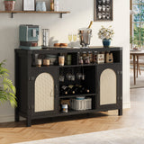 Garvee Farmhouse 59" Sideboard Buffet Cabinets with Wine Rack,Modern Coffee Bar Cabinet for Home Liquor, Kitchen Storage Cupboard with Door, Sideboard for Dining Room, Living Room,Restaurant, Black