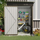 Garvee 5×3FT Metal Outdoor Storage Shed, 67 Cu.Ft Weather-Resistant Galvanized Steel Garden Shed with Lockable Door, Sloped Roof & Vents, Patio Lawn Equipment Storage House, Brown - Brown