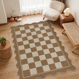 Garvee 3' × 5' Checkerboard Area Rug, Machine Washable Non-Slip Low-Pile Soft Rug for Living Room, Bedroom & Dining Room, Coffee - Coffee