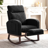 Garvee High Back Upholstered Nursery Glider Rocking Chair with Adjustable Footrest, Side Pocket, Solid Wood Walnut Legs – Comfortable Stuffed Animal Fur Recliner for Living Room, Bedroom – Black, Walnut Legs | Stuffed Animal Fur | Black - Black|Walnut Wood Legs